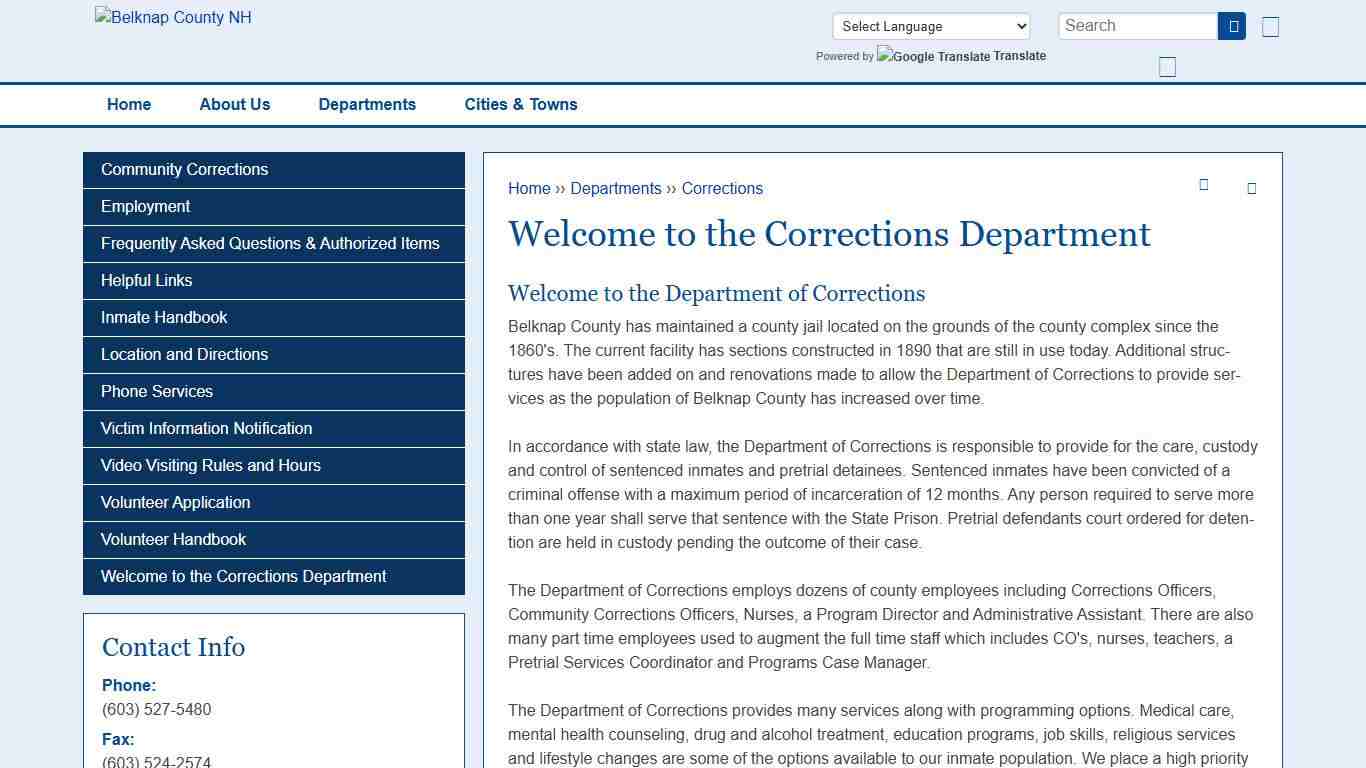 Welcome to the Corrections Department Belknap County NH