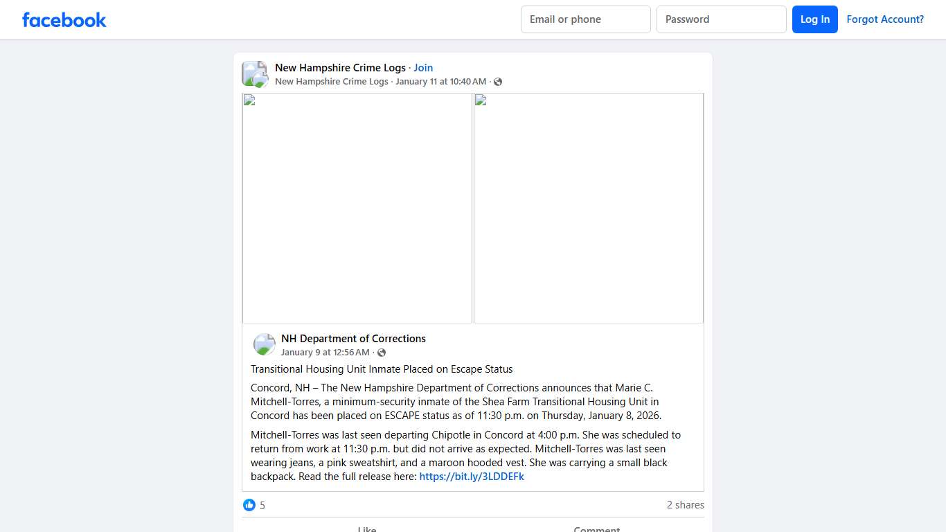 New Hampshire Crime Logs Facebook